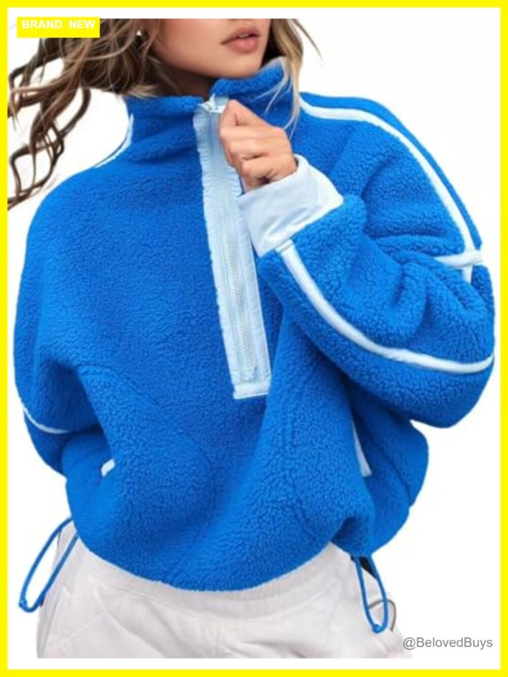 Women's Fleece Half Zip Pullover Long Sleeve Oversized Crop Hoodie with Pocket